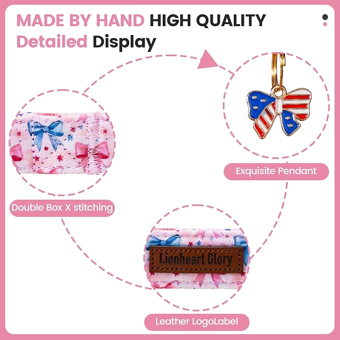 Lionheart glory Patriotic Flag Dog Collar - 4th of July American Flag Dog Collars,Pink Bow Pattern Adjustable Pet Collar for X-Small Dogs Male Female Dogs Summer Pet Collars
