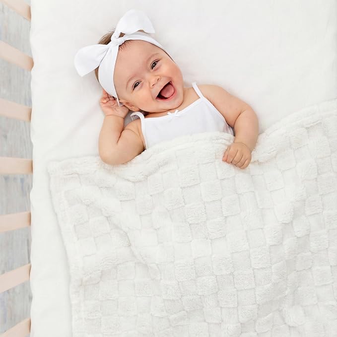 Americanflat 30x40 Jacquard Kids Throw Blanket - Soft and Breathable Mini Fleece Throw Blanket for Couch, Bed, Chair - Fleece Blankets Perfect for Home, Bedroom, Outdoor - Checkered Design in Cream
