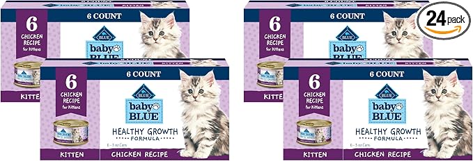 Blue Buffalo Baby Blue Natural Kitten Wet Cat Food, Healthy Growth Formula with DHA, Chicken Recipe Multi-Pack, 3-oz. Cans (Pack of 24)