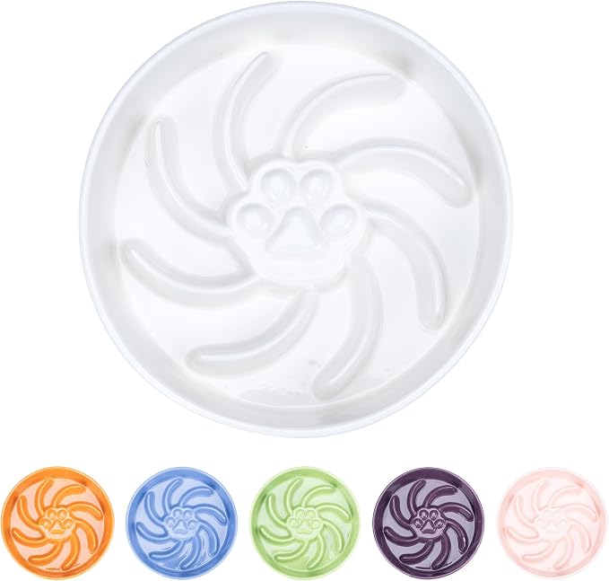 Ceramic Slow Feeder Dog Bowl, 3 Cup Dog Food or 25oz Water, Slow Eating Bowl for Middle Breed, Maze Puzzle Feeder for Fast Eaters, Anti-Choking Stop Bloat, Non-Slip BPA Free (White)