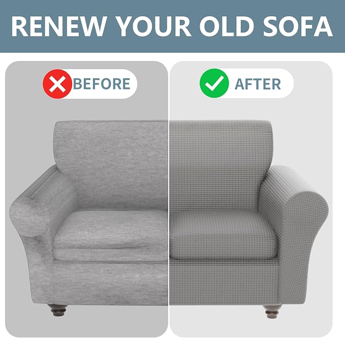 Stretch Couch Covers for 2 Separate Cushion Couch Sofa -Living Room Couch Sofa Cover,Washable Sofa Slipcover,Pet Friendly Furniture Protector with Elastic Bottom,Universal Fit for Home(Gray,Loveseat)