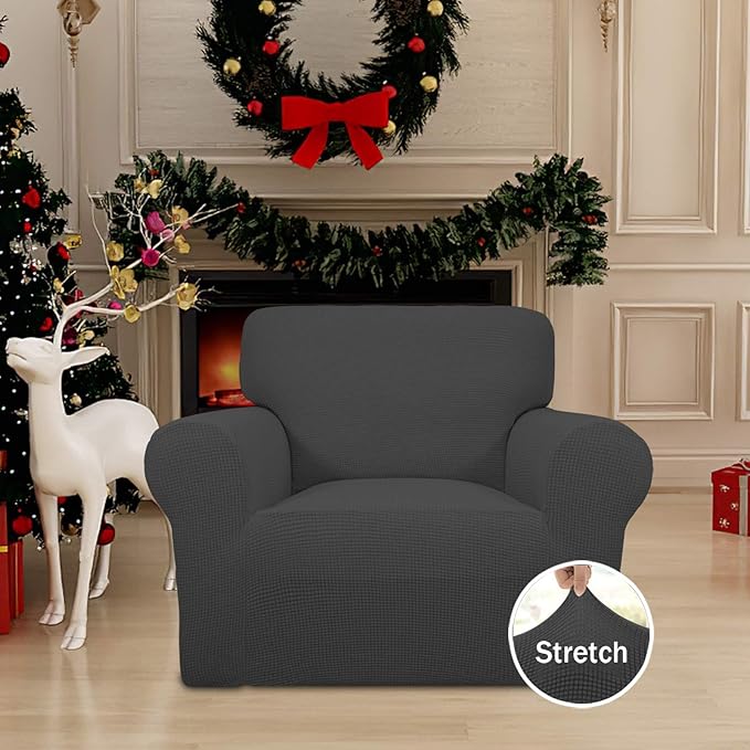 Easy-Going Stretch Chair Sofa Slipcover Washable Dark Gray | 1-Piece Couch Sofa Cover Furniture Protector for Living Room Soft with Elastic Bottom For Kids, Pet. Spandex Jacquard Fabric