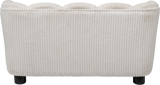Paws & Purrs Retro Scalloped Back Sofa Style Pet Bed, Dog & Cat Couch with Tufted Cushion & Armrest, Stylish Indoor Pet Furniture, Cream