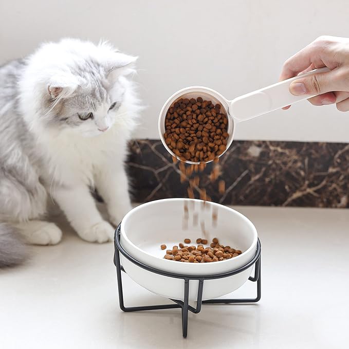 ComSaf MSBC Melamine Pet Food Scoop, Cat Food Measuring Cups, Comfortable Long Handle Scoop for Dog, Cat, Ferret and Rabbit Food, 1 Cup Size Pet Food Feeding Scoop Dishwasher Safe (White