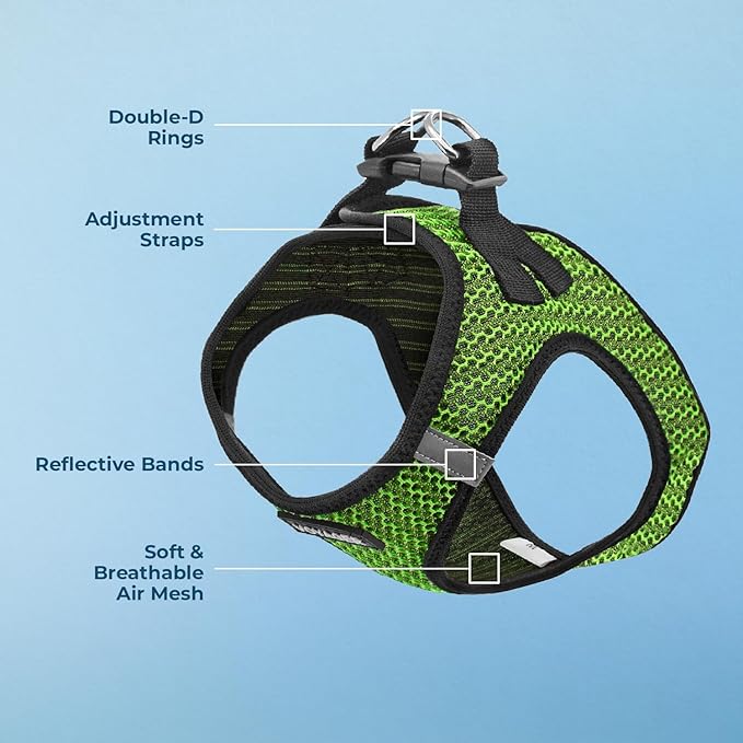 Best Pet Supplies - All Weather Mesh/Plush, Reflective, No Pull Harness for Small, Medium Dogs, Cats - Secure with Hook & Loop Fastener, Buckle, Double D-Rings - Lime Green 2-Tone, XL