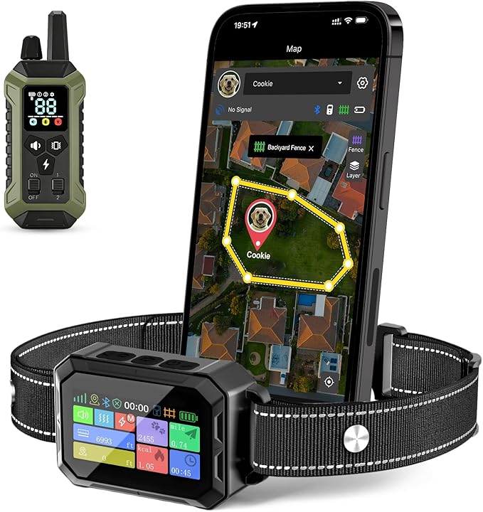 GPS Wireless Dog Collar Fence System - No Monthly Fee App Control, Custom Polygon Boundary & Remote Training, Free Phone Tracker for Up to 5 Pets, Virtual Electric Fence for Dogs, Black