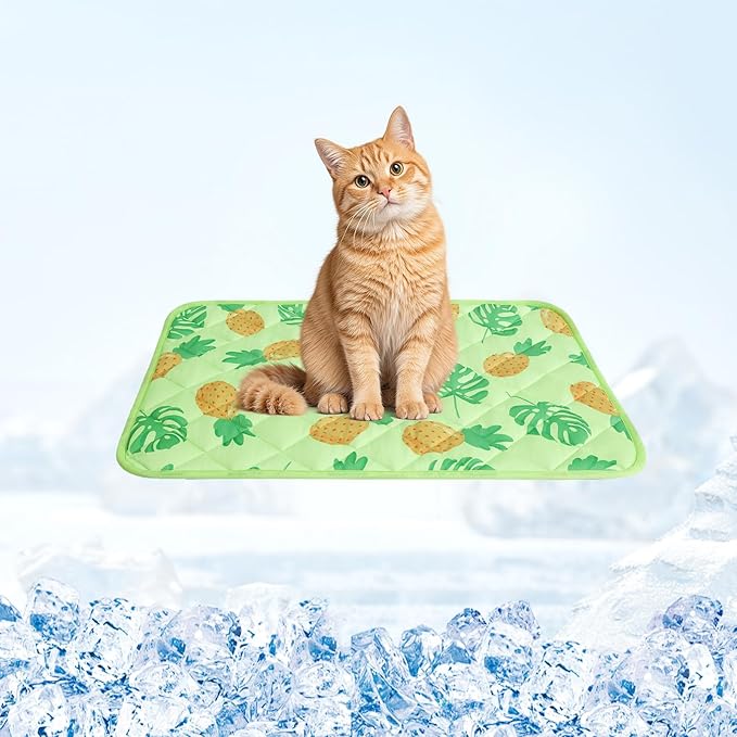 Dog Cooling Mat,15.5" x 19.5"Thicken Self-Cooling Mat for Dog&Cat,Internal Waterproof& Endothermic,Washable Pet Ice Cool Pad Blanket,Pet Sleeping Pad for Indoor Outdoor in Summer, Non-Toxic, Green S