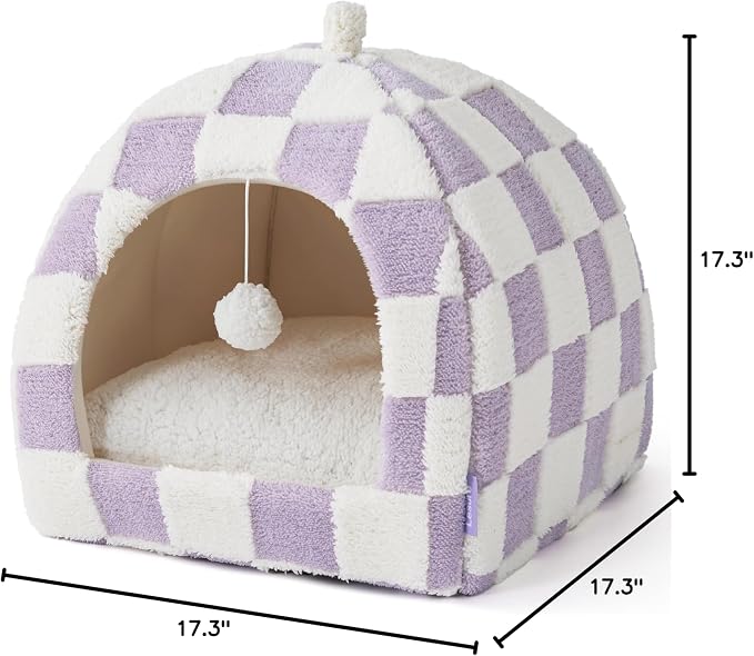 Lesure Cute Cat Beds for Indoor Cats - 2 in 1 Large Cat Cave Bed with Removable Washable Cushioned Pillow, Cozy Kitten with Non-Slip Bottom, Purple, 17.3 inches