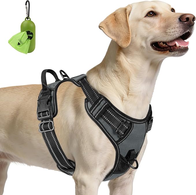 Joytale No Pull Dog Harness for Large Dogs, Reflective Pet Vest with Front Clip, Adjustable Soft Padded Harnesses with Easy Control Handle for Training and Walking, Gray, L