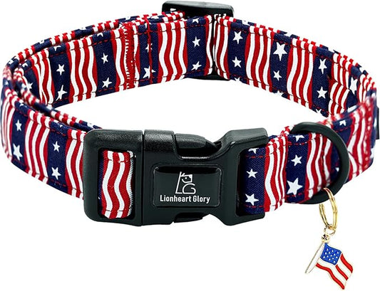 Lionheart glory American Flag Dog Collar, 4 of July Patriotic Independence Day Dog Collar Heavy Duty Adjustable Dog Collars for Small Dogs Pet Gift Summer Collars