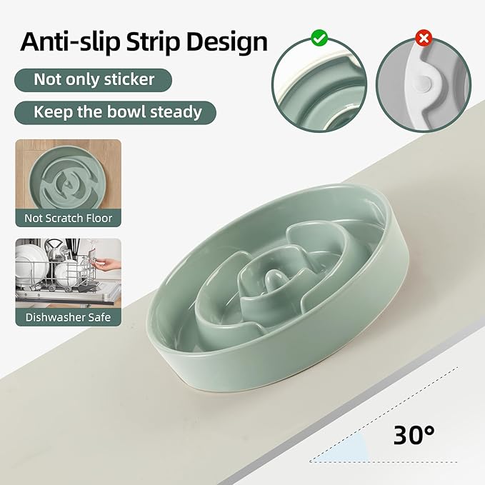 Havniva 8.2” Raised Slow Feeder Dog Bowls, 1.6 Cups Ceramic Dog Bowl Slow Feeding for Medium Breed, Elevated Puzzle Dog Food Bowl with Wooden Stand Non-Slip Anti-Gulping & Anti-Choking