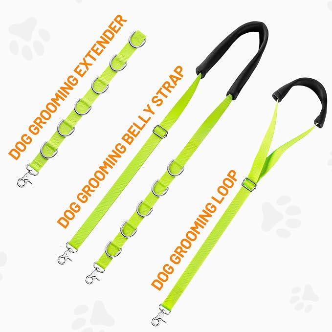 Dog Grooming Belly Strap - Dog Grooming Loops for Table Arm Extender with Clamp Extension Loop Bathing Restraint Leash No Sit Haunch Holder for Small & Medium Dogs Hair Cutting Washing (Green)