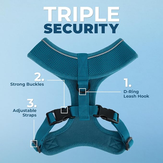 Best Pet Supplies Voyager Aerolite Over the Head Dog Harness, No Pull Breathable Air Mesh Vest, Quick Dry with Reflective Stitching, Adjustable Escape Resistant Harness - Turquoise, Large