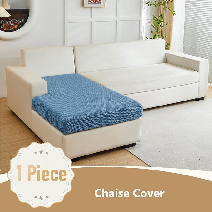 Yoovat Couch Cushion Covers for Sofa Couch Covers Wear-Resistant Universal Sofa Cover Washable Stretch for Sectional Slipcovers (Texture-Blue,Chaise Cover)