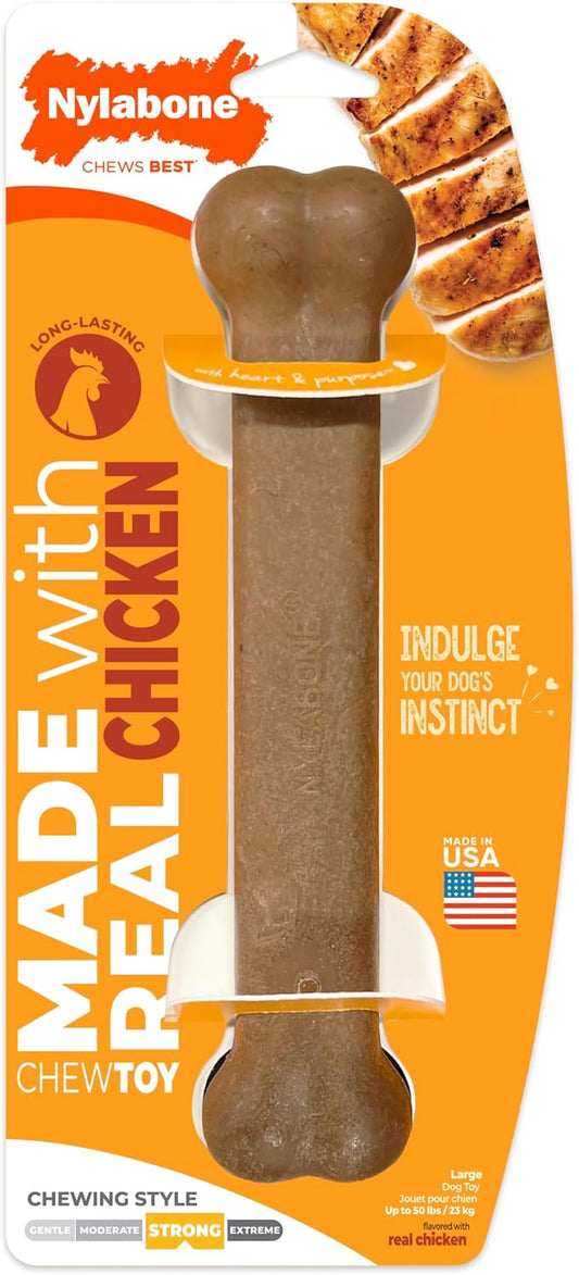 Nylabone Strong Chew Original Bone Dog Toy Made with Real Chicken, Durable Chew Toys for Aggressive Chewers, Long Lasting Dog Bone, Keeps Dogs Busy, Large Breeds - Up to 50 lbs