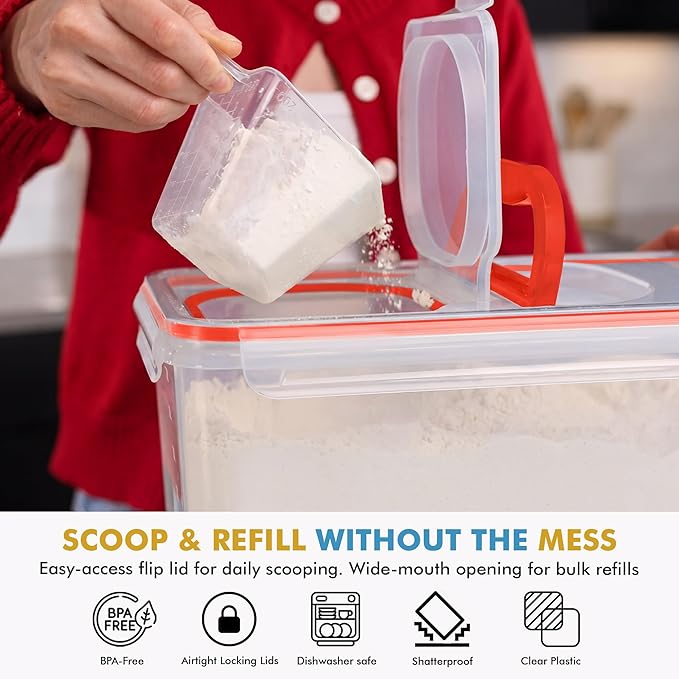 Shazo 2 PC (11L | 372 oz) Flour Sugar Storage Containers with Spout Lid & Easy Carry Handle - BPA Free Extra Large Airtight Food Storage Containers with Lids - Rice Canisters Sets for Kitchen & Pantry
