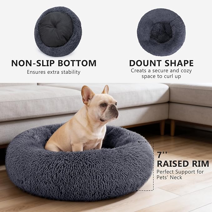 MIXJOY Orthopedic Dog Bed Comfortable Donut Cuddler Round Pet Beds Ultra Soft Washable Dog and Cat Cushion Bed (23'', Dark Gray)