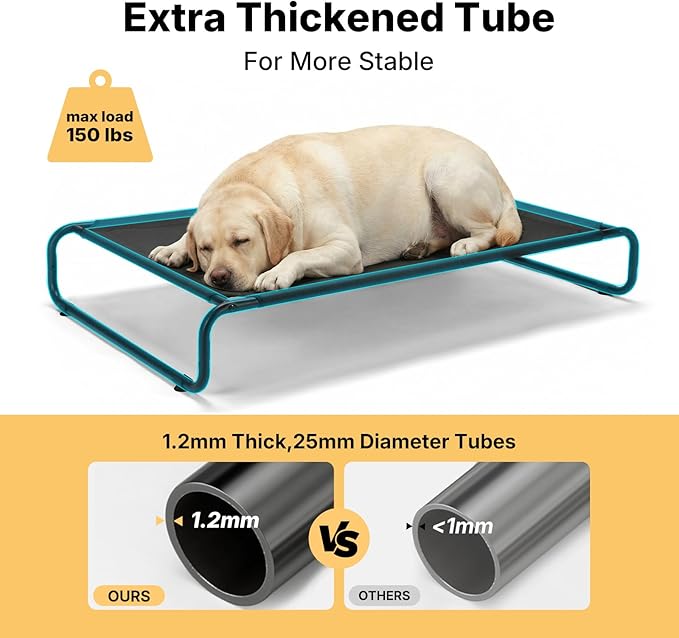 Veehoo Cooling Elevated Dog Bed, Outdoor Dog Bed for Large Dogs, Raised Dog Cot with Thickened Frame, Durable Teslin Mesh & Anti-Slip Rubber Feet, Pet Hammock for Indoor or Camping, 49" x 33", Black