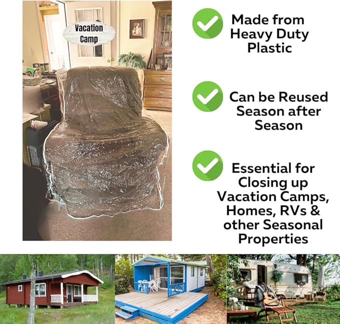 Evelots Clear Plastic Recliner Cover -2 Pack- Thick Heavy Duty Vinyl Armchair Cover for Protection Against Cat & Dog Clawing - Stain & Dust Protector - Waterproof Slipcover for Moving & Storage