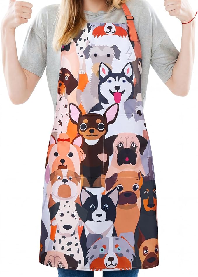 Dog Grooming Waterproof Apron with 2 Pockets, Cute Animals Puppy Dog Pets Apron