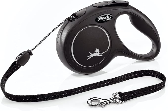 FLEXI Classic Cord Retractable Dog Leash for Medium Dogs up to 44 lbs. – 16 ft., Black | Tangle-Free Cord Design with One-Handed Brake, Pause, Lock|German Quality Product