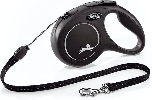 FLEXI Classic Cord Retractable Dog Leash for Medium Dogs up to 44 lbs. – 16 ft., Black | Tangle-Free Cord Design with One-Handed Brake, Pause, Lock|German Quality Product