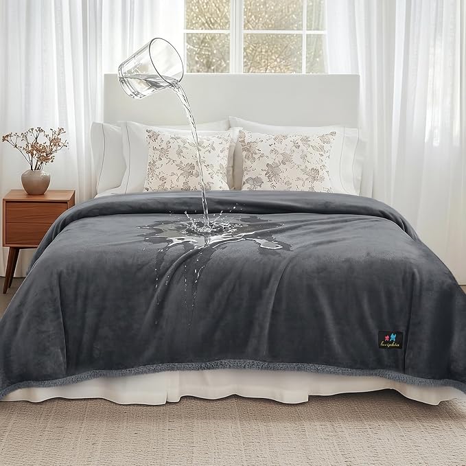 Luciphia Waterproof Pet Blanket, Liquid Pee Proof Dog Blanket for Sofa Bed Couch, Reversible Sherpa Fleece Furniture Protector Cover for Small Medium Large Dogs Cats, Dark Gray Queen Size（90" x 82"）
