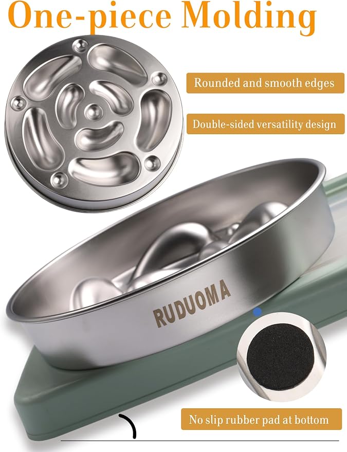 Stainless Steel Dog Bowls for Flat-Faced Brachycephalic Breeds,Gentle Slow Feeding Design,Moderately Slow Down Eating Pace,Non-Slip,2.5 Cups Capacity Metal Bowl for Medium Dogs