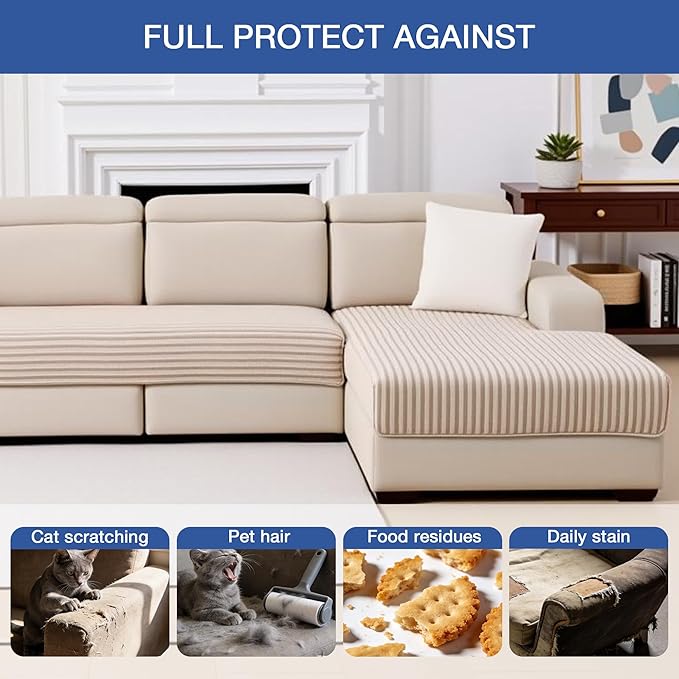 MYSKY HOME 100% Waterproof Couch Cover for Sectional Sofa, Couch Covers for Dogs Washable, Non Slip 2 Pieces Sofa Slipcover, L Shape Sofa Cover Furniture Protector for Pet, Khaki, 35"x63"+35"x63"