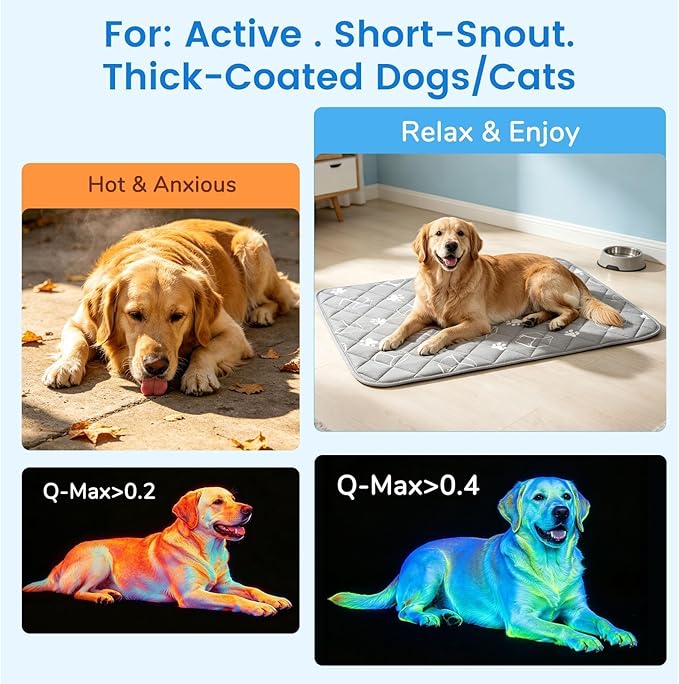 BINGPET Dog Cooling Mat, 47''x28'' Extra Large, Upgraded Thickened Cooling Fiber Endothermic Color Changing Pad, Non-Slip Summer Pet Blanket, Foldable Washable Non-Toxic Pet Mat for Indoor Outdoor Use