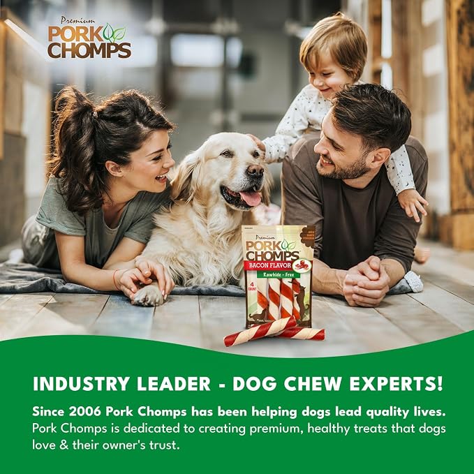 Pork Chomps Baked Pork Skin Dog Chews, 6-inch Twists, Bacon Flavor Wrap, 4 Count (Pack of 2)