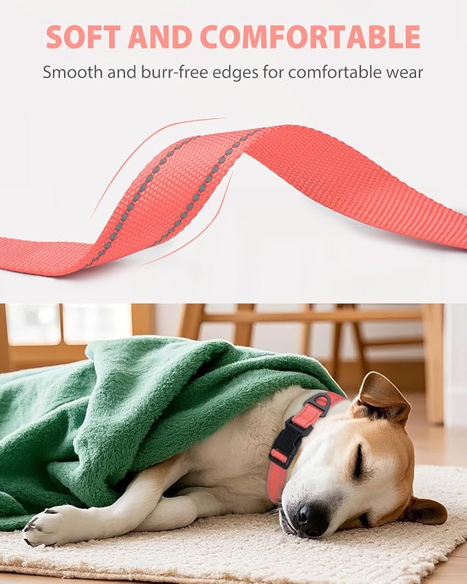 Joytale Extra Large Dog Collar, Wide Double-Sided Reflective Nylon Collar for Night Safety, Adjustable Quick-Release for Gentle Giants, Pink, XL (1 1/4" Width)