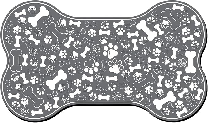 Dog & Cat Food Mat Bone Shaped Pet Feeding Mat Quick Absorb Water Bowl Placemat with Rubber Backing Indoor Floor Stain Resistant Pet Accessory Supplies (Dark Gray, 17x29 Inches)