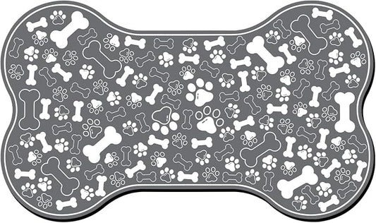 Dog & Cat Food Mat Bone Shaped Pet Feeding Mat Quick Absorb Water Bowl Placemat with Rubber Backing Indoor Floor Stain Resistant Pet Accessory Supplies (Dark Gray, 17x29 Inches)