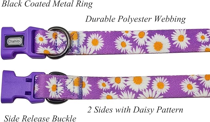 Dog Collar and Leash Set, Cute Daisy Pattern, Polyester Material, 5ft Leash, for Puppy Dogs.(Extra Small,Purple Daisy)
