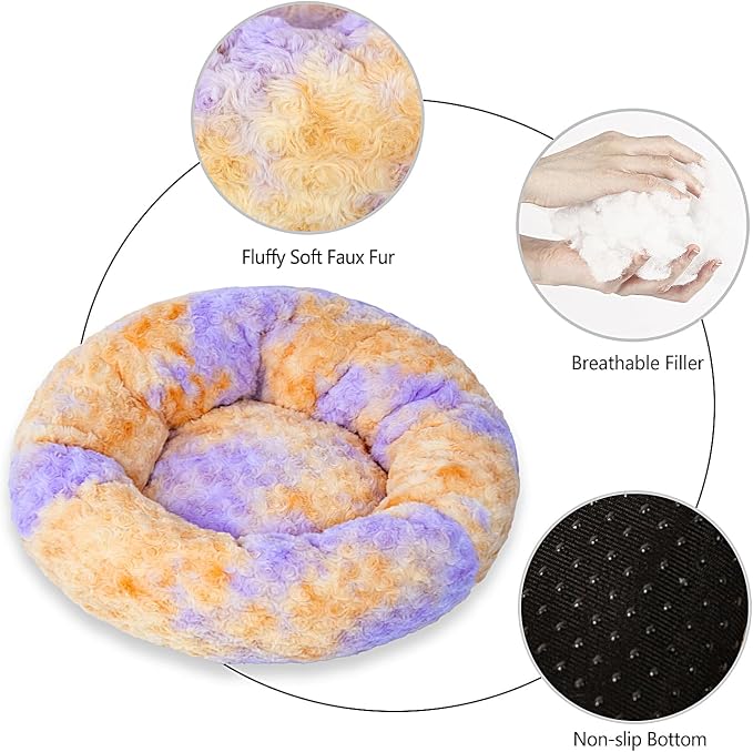 Calming Dog Bed for Medium Dogs Cats, Puppy 31'' Round Anti-Anxiety Warm Fluffy Plush Faux Fur Bed, Soft Anti-Slip Donut Washable, Cozy Medium Puppy Bed, Fits up to 50 lbs Pets