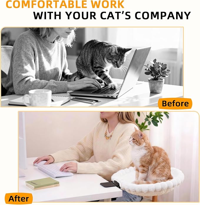Cat Desk Bed - Cat Hammock for Desk with Faux Rabbit Fur, 180° Folding Space-Saving, Dual-Sided Reversible for All Seasons, Removable & Washable, Holds Up to 40 lbs – for Home Office Desks