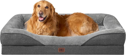 EHEYCIGA Orthopedic XL Dog Bed for Large Sized Dog, 42x30 Inch Extra Large Memory Foam Dog Couch Bed with Sides, Waterproof Liner & Washable Removable Cover, Bolster Pet Sofa, Grey