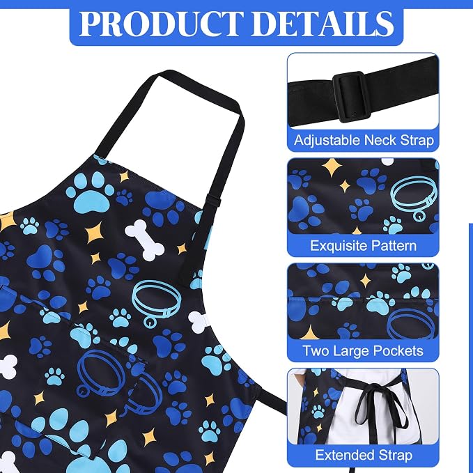 Dog Grooming Waterproof Apron with 2 Pockets, Cute Animals Puppy Dog Pets Apron