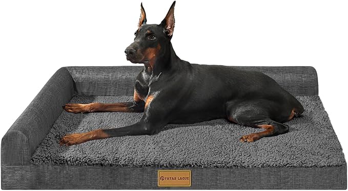 Patas Lague Orthopedic XL Dog Bed Large Sized Dog 48''X30'', Waterproof L Bolster Big Large Pet Sofa Beds with Removable Washable Cover, Soft Pet Couch Crate Mat with Nonskid Bottom, Dark Grey