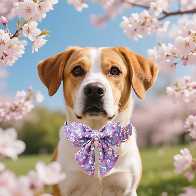 Unique style paws Cartoon Dog Collar with Bowtie Spring Summer Collar with Mutiflower for Small Medium Large Boys Girls Dogs