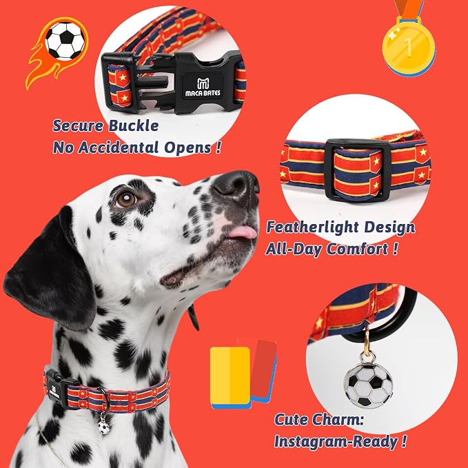 World Cup Spain Dog Collar with Soccer Pendant, La Roja Shield Star Pattern for Medium Dogs, Adjustable Soft Durable Collar Gift for Male Female Puppies