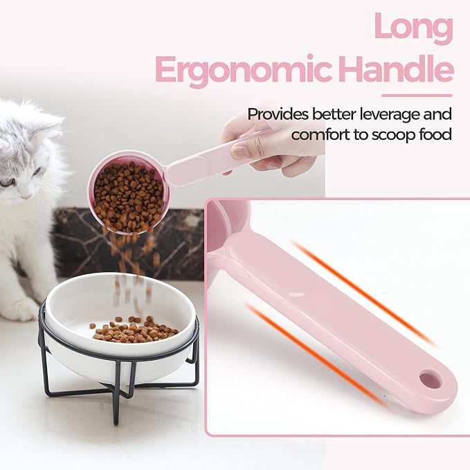 Melamine Pet Food Scoop, Cat Food Measuring Cups, Comfortable Long Handle Scoop for Dog, Cat, Ferret and Rabbit Food, 1 Cup Size Pet Food Feeding Scoop Dishwasher Safe (Pink