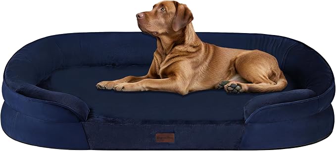 Dwanton Orthopedic Dog Bed for Extra Large Dogs with Gel Memory Foam, Waterproof Dog Sofa, Washable Pet Bed with Four Sided Bolster Cushion, Removable Cover & Non-Slip Bottom, 45", Navy Blue