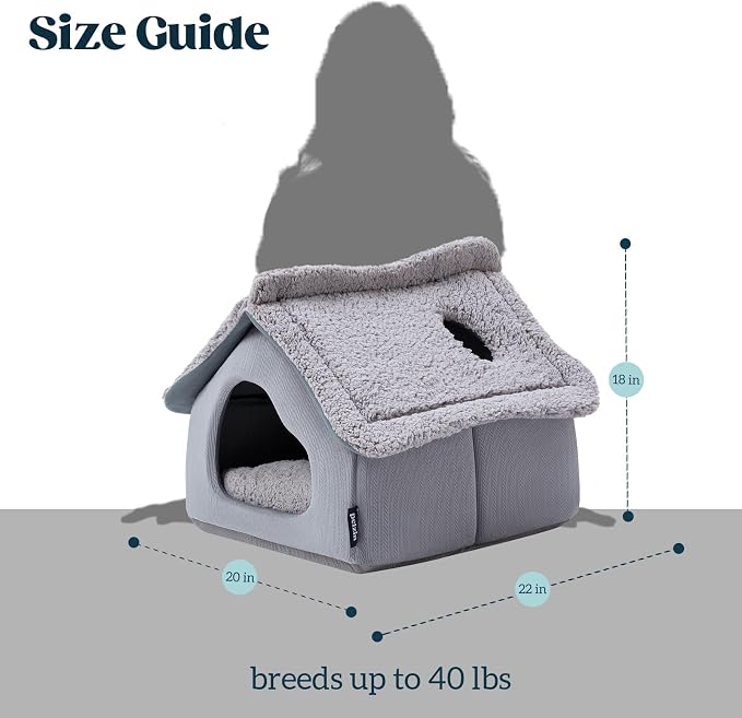 Pelzin Cat Houses for Indoor Cats - Large Cat Cave Bed with Removable Support Foam and Washable 2-Side Mat - Covered Cat Bed for Cat Hideaway - Enclosed Cat Hideout for Kitten and Small Pet, Grey