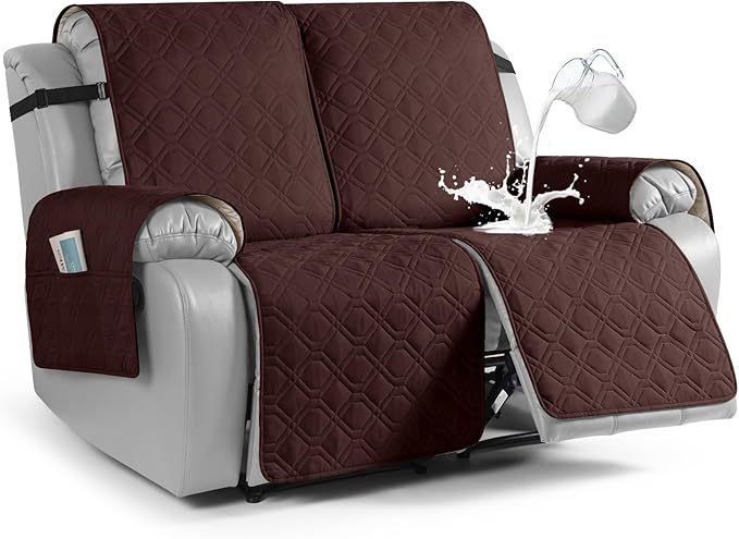 VANSOFY Waterproof Recliner Couch Covers, Sofa Covers 1-Piece Washable Reclining Sofa Cover Non-Slip Furniture Protector with Elastic Straps Pocket for Dogs, Pets(Coffee,2 Seater)