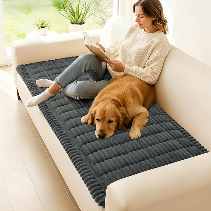 hyha Couch Cover for Dogs Washable, Non Slip Thick Flannel Sofa Protector, Pet Friendly Plush Furniture Cover for Sectional Sofa & Loveseat (Dark Grey, 35.4" x 63")