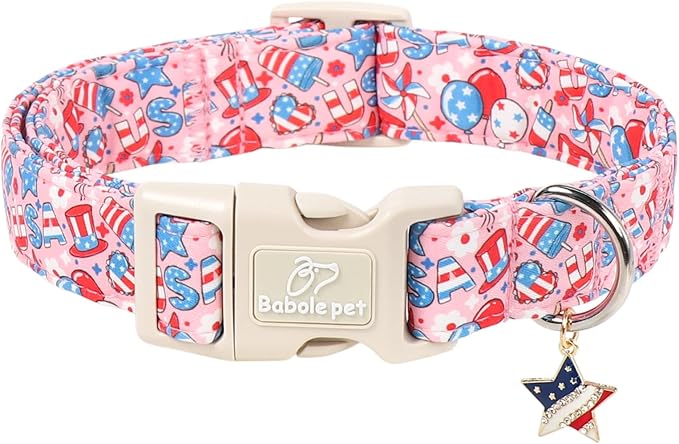 4th of July Dog Collar, Cute Pink Patriotic Dog Collars for Puppy Small Dogs - Independence Day Girly Pup Collars, Soft Adjustable Flag Day Female Dog Collar XS