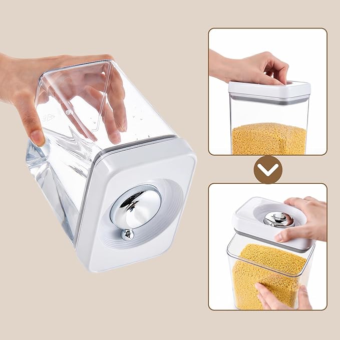 UFORU Food Storage Containers with Twist-lock Lids, 4-Set 0.7/1.3/1.8/2.6QT Airtight Food Storage Containers, Stackable Kitchen Pantry Organizer, Rotary Opening Containers for Flour, Cereal & Sugar
