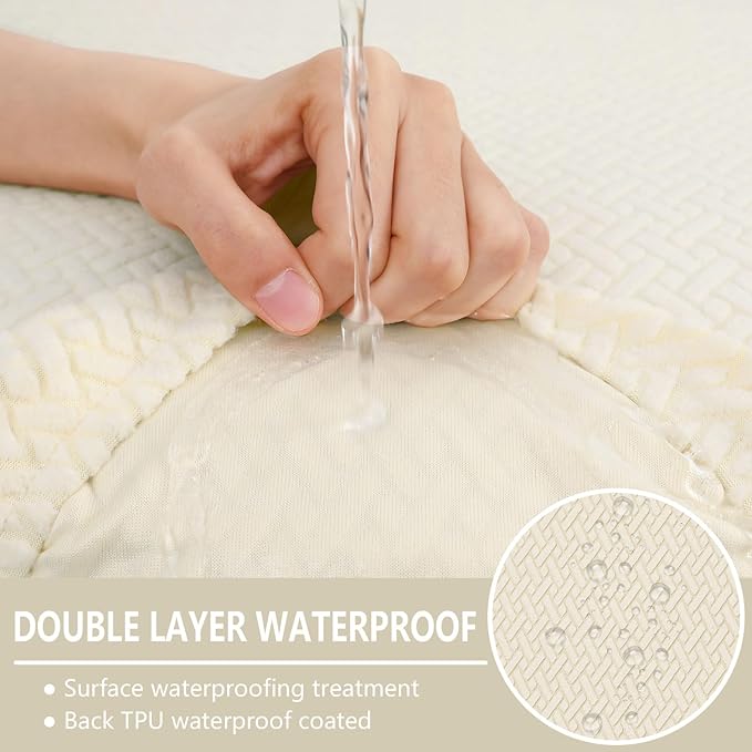 hyha Waterproof Couch Cushion Covers, Wear Resistant Couch Cover, Anti Slip Sofa Slipcovers Washable, Soft Thick Jacquard Furniture Protector for Pets Dog (3 Packs, Beige)